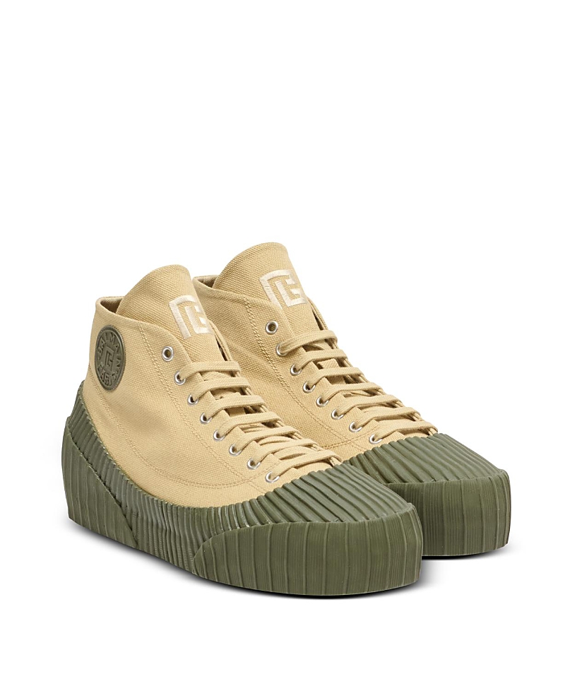 Balmain Riff Low Canvas Sneakers In Sand