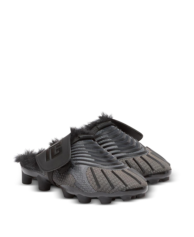 Balmain Men's Half Time Faux Fur Lined Mules with Technical Fabrics
