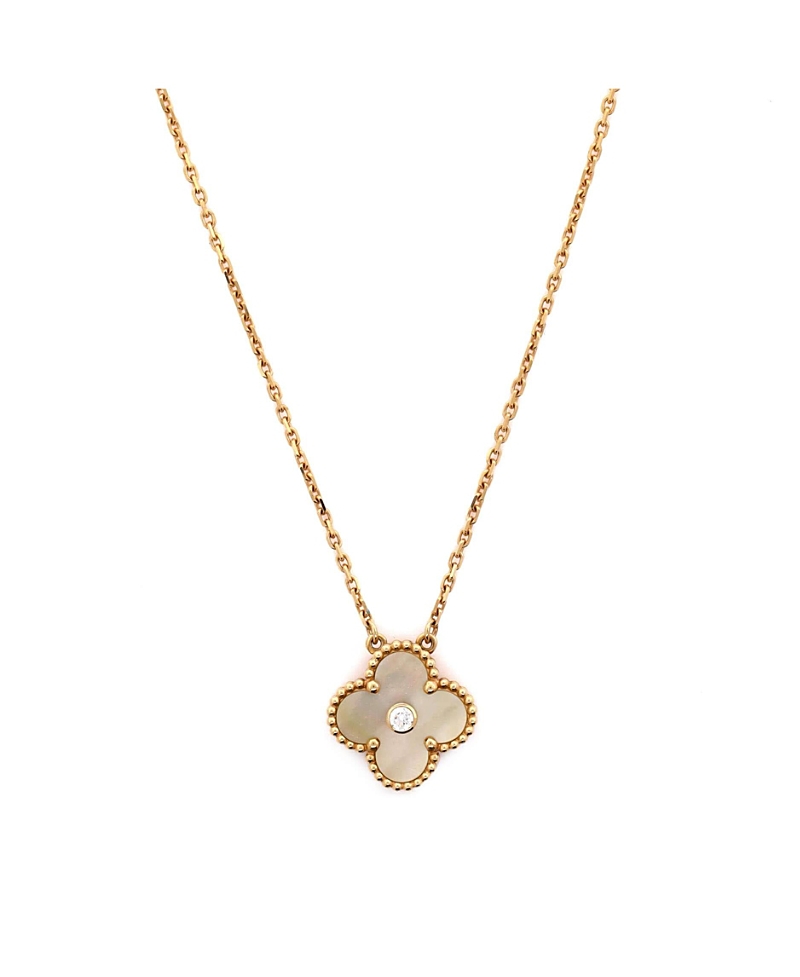 Pre-owned Pre-owned Van Cleef & Arpels Van Cleef & Arpels Vintage Alhambra Pendant Necklace 18k Gold And Gold Mother Of Pearl Wit