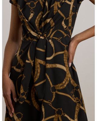 Belting Print Crepe Tie Front Dress