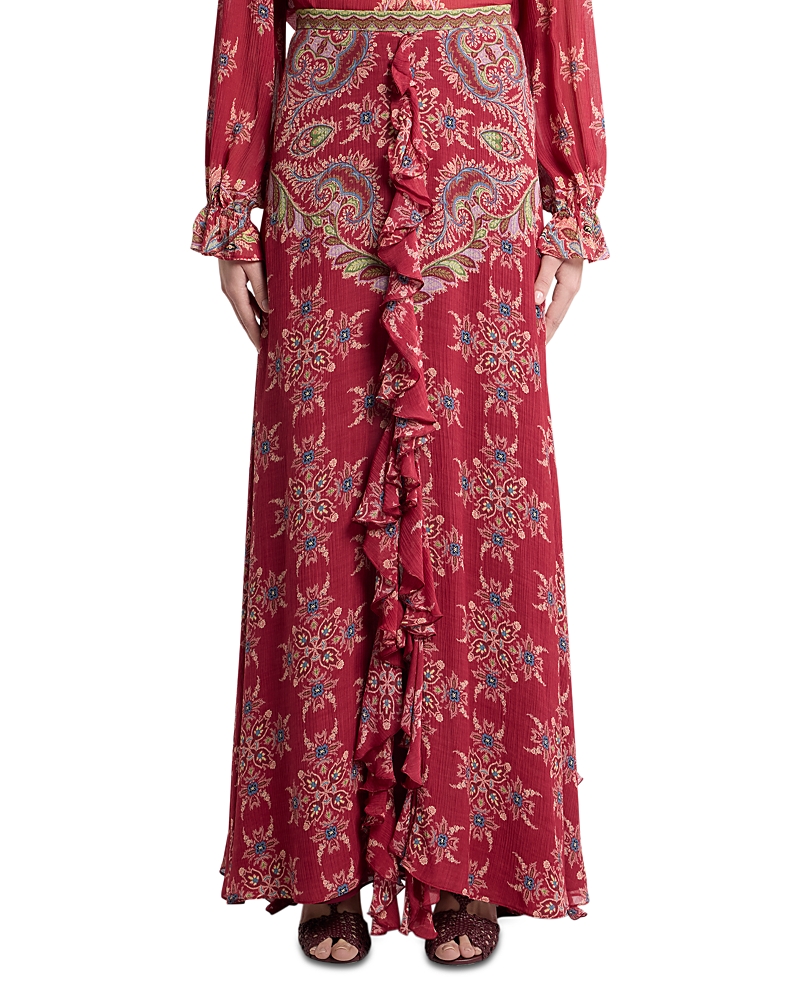 Etro Printed Ruffle Front Maxi Skirt In Multi