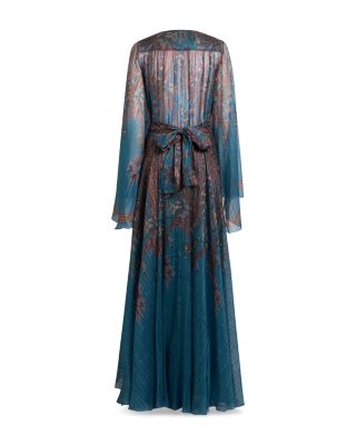 V Neck Long Sleeve Silk Gown