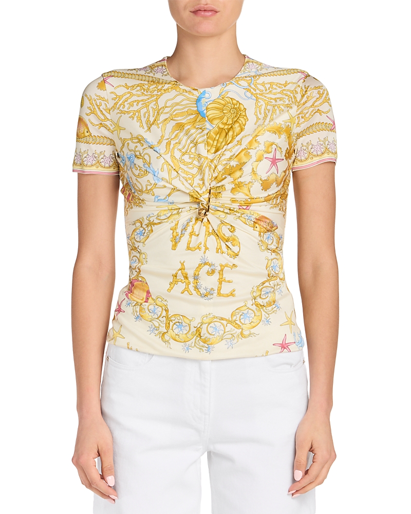 Versace Underwater Barocco Safety Pin Gathered Top In Black
