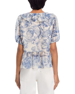 Floral Toile Ruffle Short Sleeve Top - Exclusive