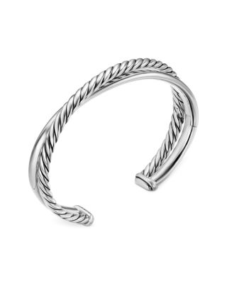 Crossover Two Row Cuff Bracelet in Sterling Silver, 10.7mm