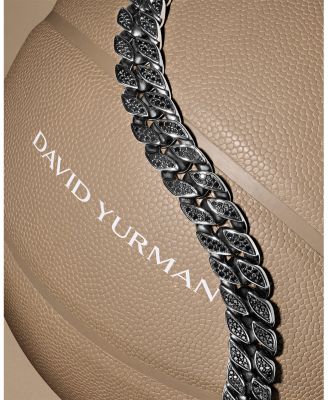 Curb Chain Bracelet in Sterling Silver with Black Diamonds, 18mm