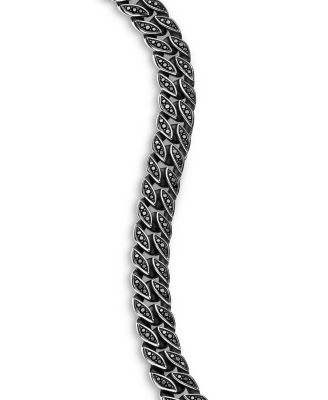 Men's Curb Chain Bracelet in Sterling Silver with Black Diamonds, 8mm