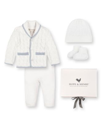 Hope & Henry - Unisex 5 Piece Organic Sweater Cable Cardigan, Legging, Hat, & Bootie Boxed Gift Set - Baby