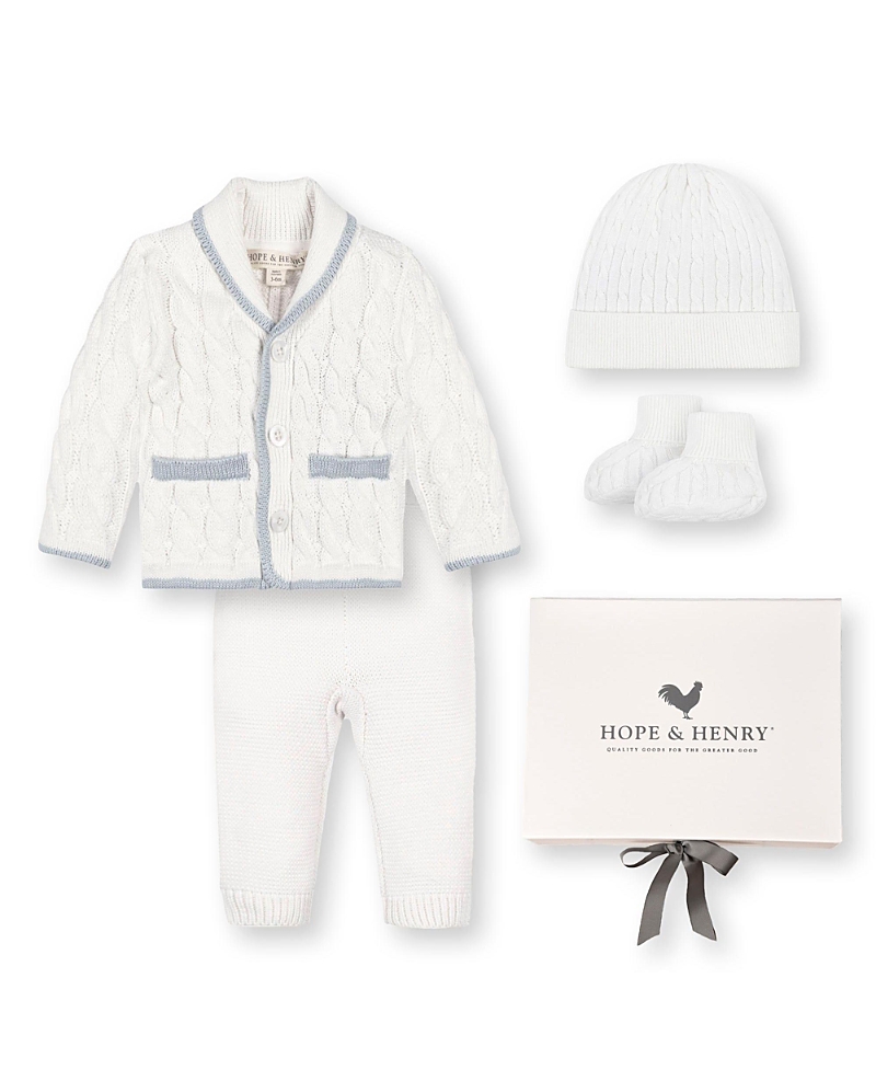 Hope & Henry Unisex 5 Piece Organic Sweater Cable Cardigan, Legging, Hat, & Bootie Boxed Gift Set - Baby