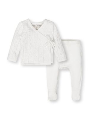 Hope & Henry - Unisex Organic Long Sleeve Pointelle Wrap Sweater & Footed Legging Set - Baby