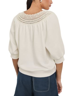 Mariposa Crochet Trim Split Neck Top