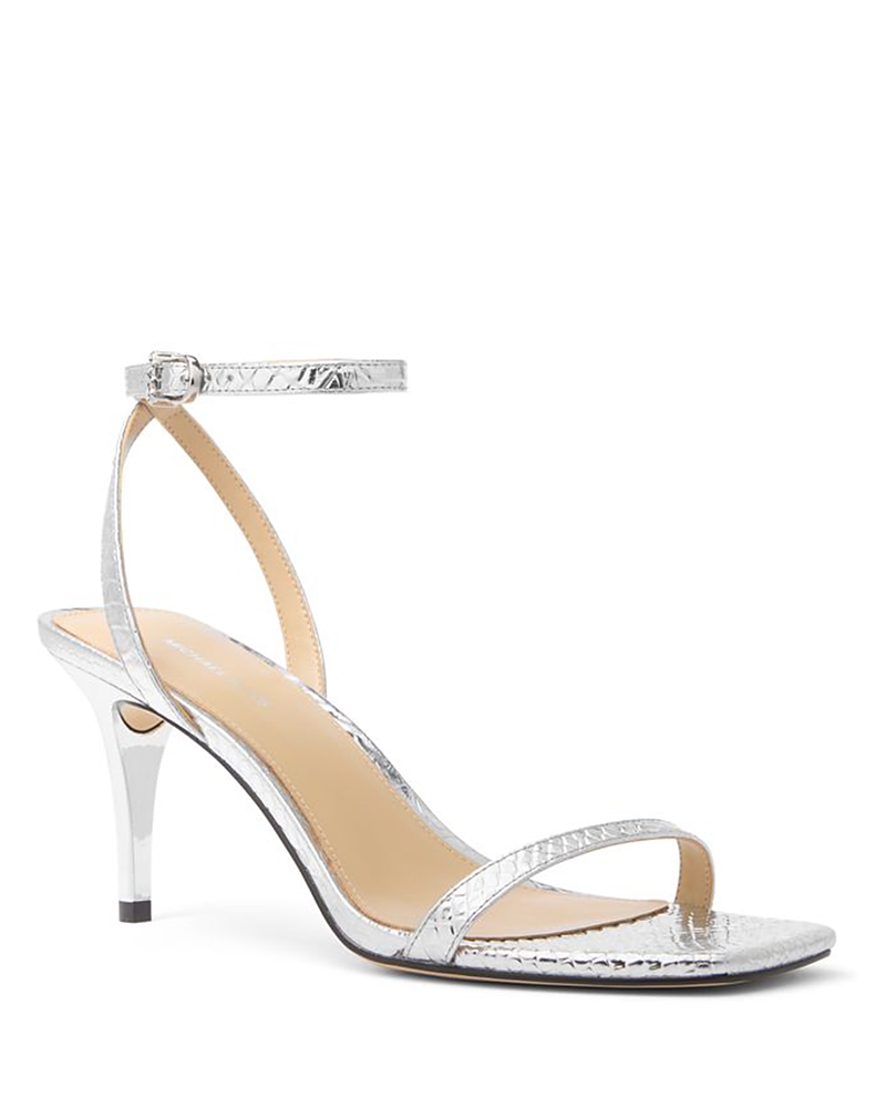 Michael Kors 'jaida' Glitter Silver-tone Heel Sandals In White