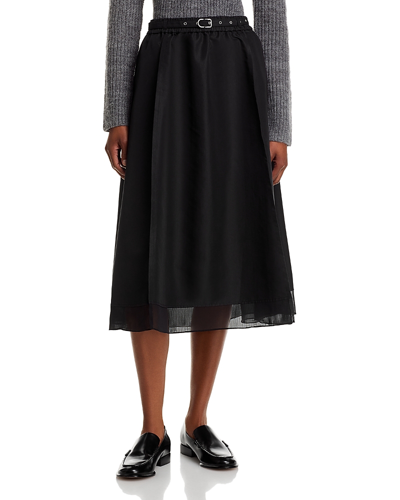 3.1 Phillip Lim Belted Midi Skirt With Chiffon Hem Black In Black
