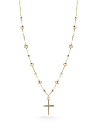 Bloomingdale's Fine Collection - Dainty Cross Beaded Pendant Necklace in 14K Yellow Gold