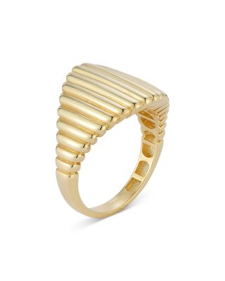 14K Yellow Gold Graduated Ribbed Signet Ring