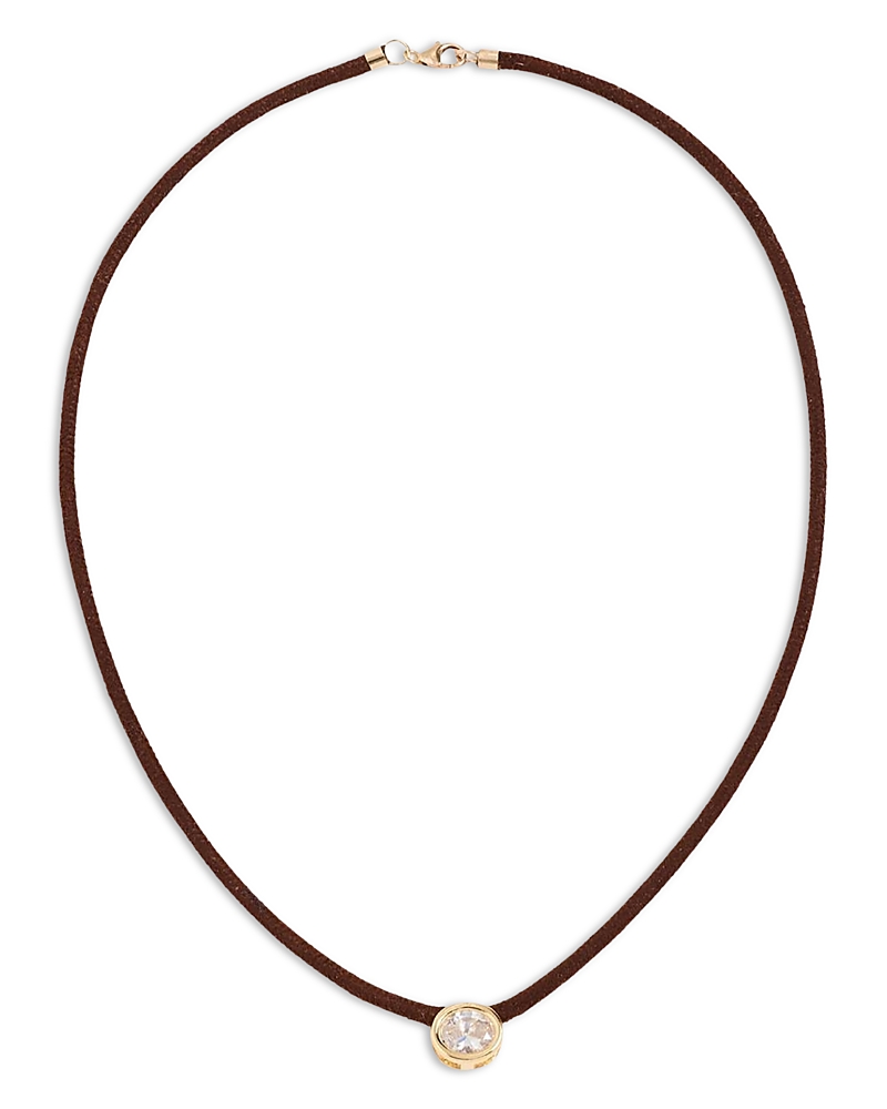 Shashi Cubic Zirconia Solitaire Brown Suede Pendant Necklace, 16.25