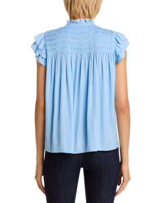 Flutter Sleeve Split Neck Airflow Blouse