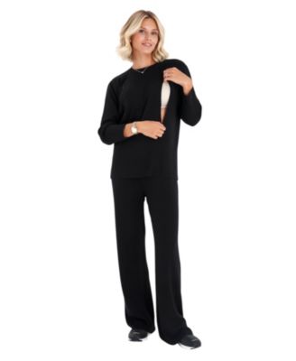 Effortless Elegance Set with Rib Side Zip Long Sleeve Materity/Nursing Top &amp; Lounge Pants