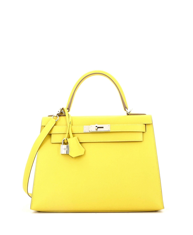 Pre-owned Pre-owned Hermes Hermes Kelly 28 Handbag Yellow Epsom With Palladium Hardware In Green