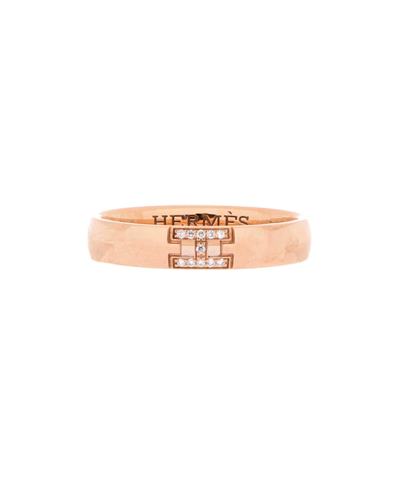 PRE-OWNED HERMES PRE-OWNED HERMES EVER HERAKLES WEDDING BAND RING 18K ROSE GOLD WITH DIAMONDS