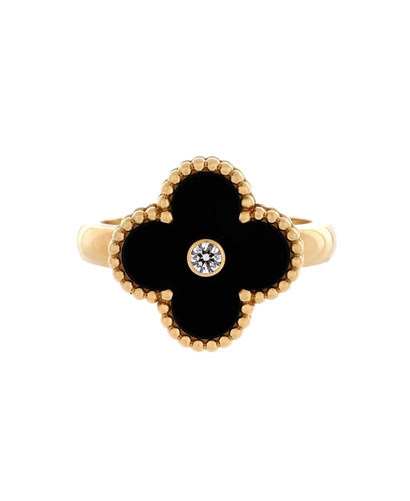 Pre-owned Pre-owned Van Cleef & Arpels Van Cleef & Arpels Vintage Alhambra Ring 18k Gold With Onyx And Diamond