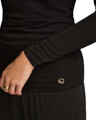 Long Sleeve Gathered Stretch Crepe Tee