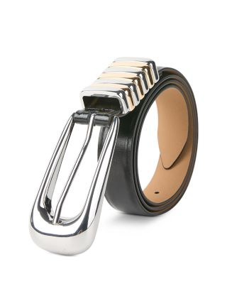 Women's Metal Core Black Leather Belt