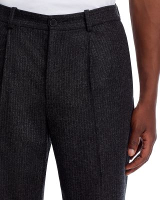 Pinstriped Wool Blend Wide Leg Trousers