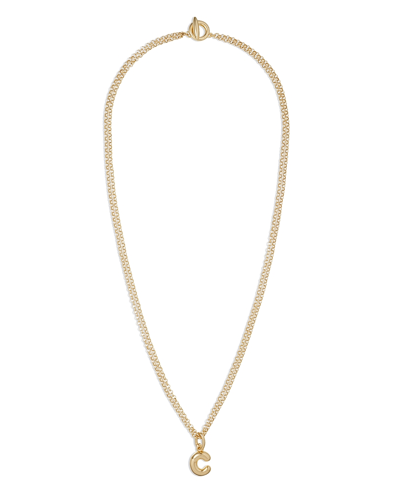 Roxanne Assoulin Puffy Initial Double Chain Pendant Necklace, 26