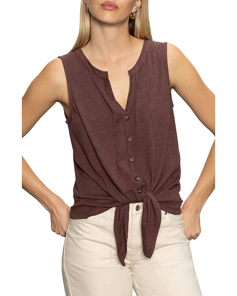 Sanctuary Tie Front Slub Jersey Button-up Tank