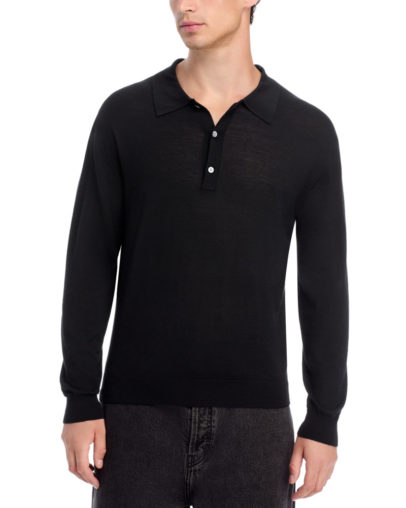 Frame Superfine Polo Sweater in Black