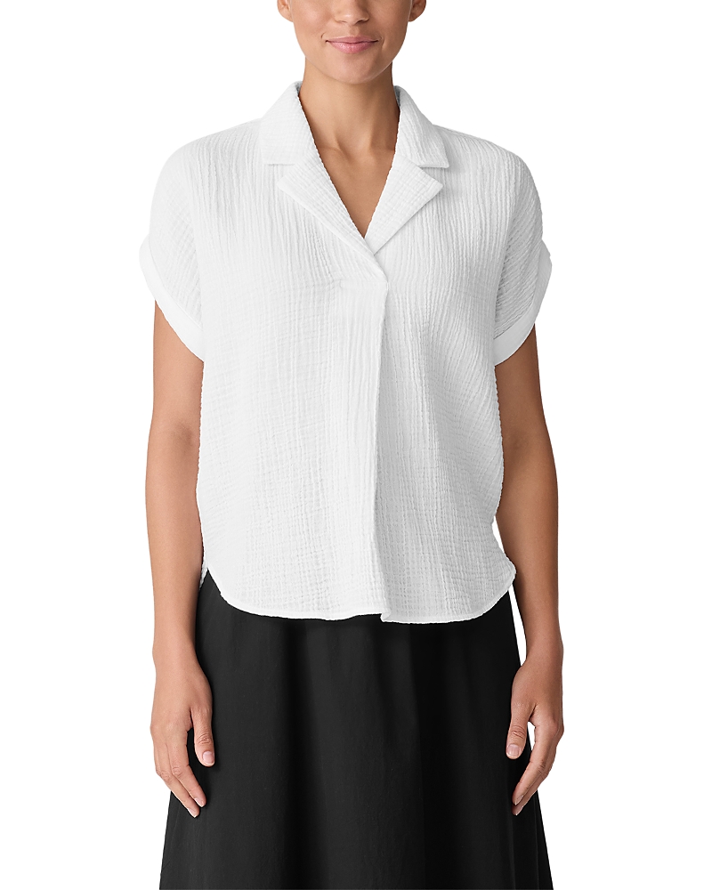 Eileen Fisher White Notch Collar Shirt In White And Black