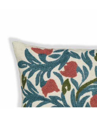 Tulip Embroidered Floral Wool 20 inch Square Accent Cushion
