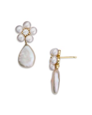 Shashi - Cultured Freshwater Pearl Flower Drop Earrings