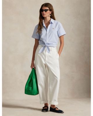 Cotton Oxford Tie Front Cropped Shirt