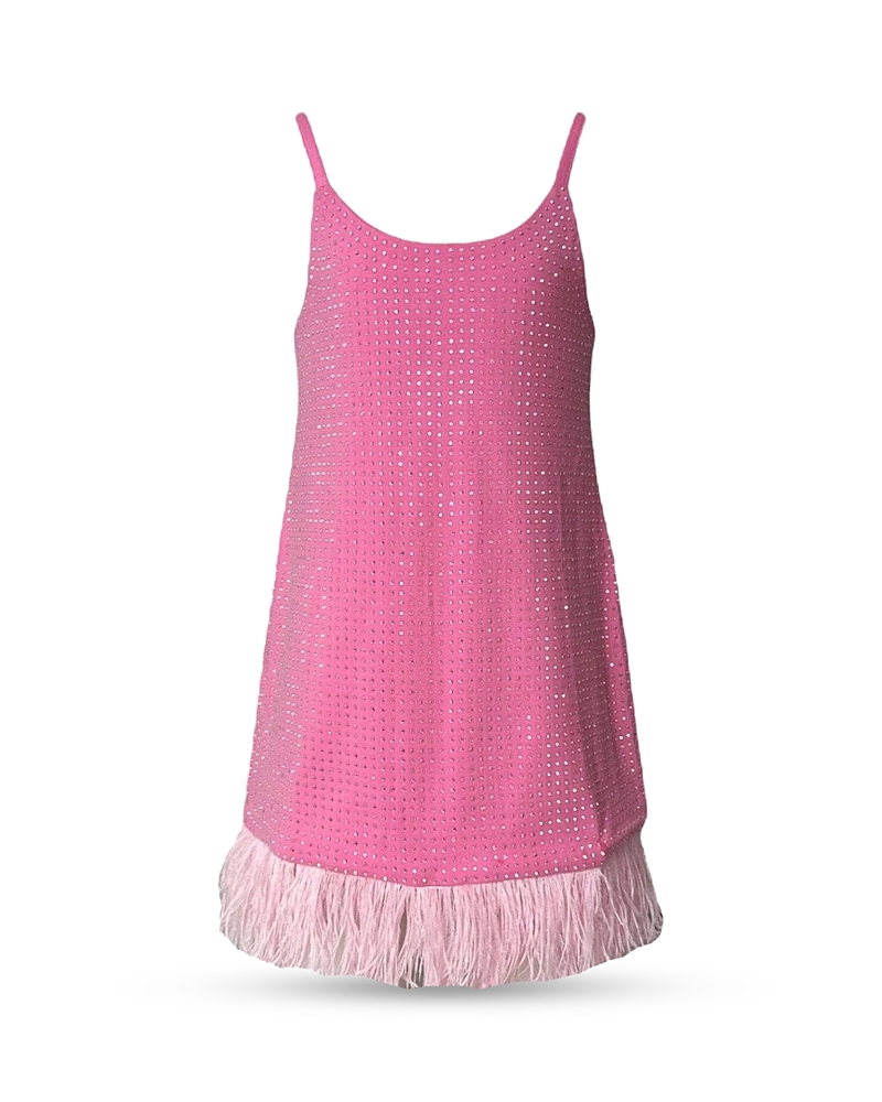 Lola + The Boys Girls' Taylor Crystal Embellished Fringe Dress - Little Kid, Big Kid In Pink