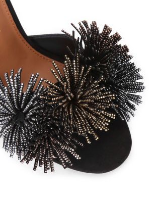 Women&#39;s Suede Pom Pom Ankle Tie Sandals