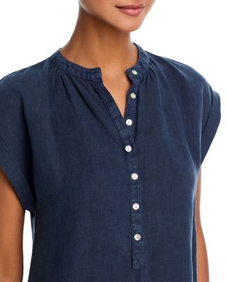 Linen Cap Sleeve Henley Mini Dress