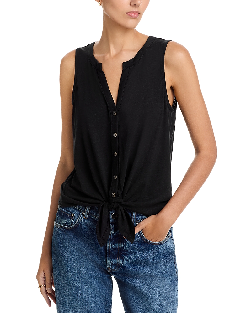 Sanctuary Tie Front Slub Jersey Button-up Tank In Black