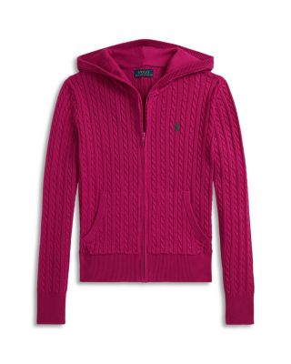 Ralph Lauren - Girls' Mini Cable Cotton Full Zip Hoodie - Little Kid, Big Kid