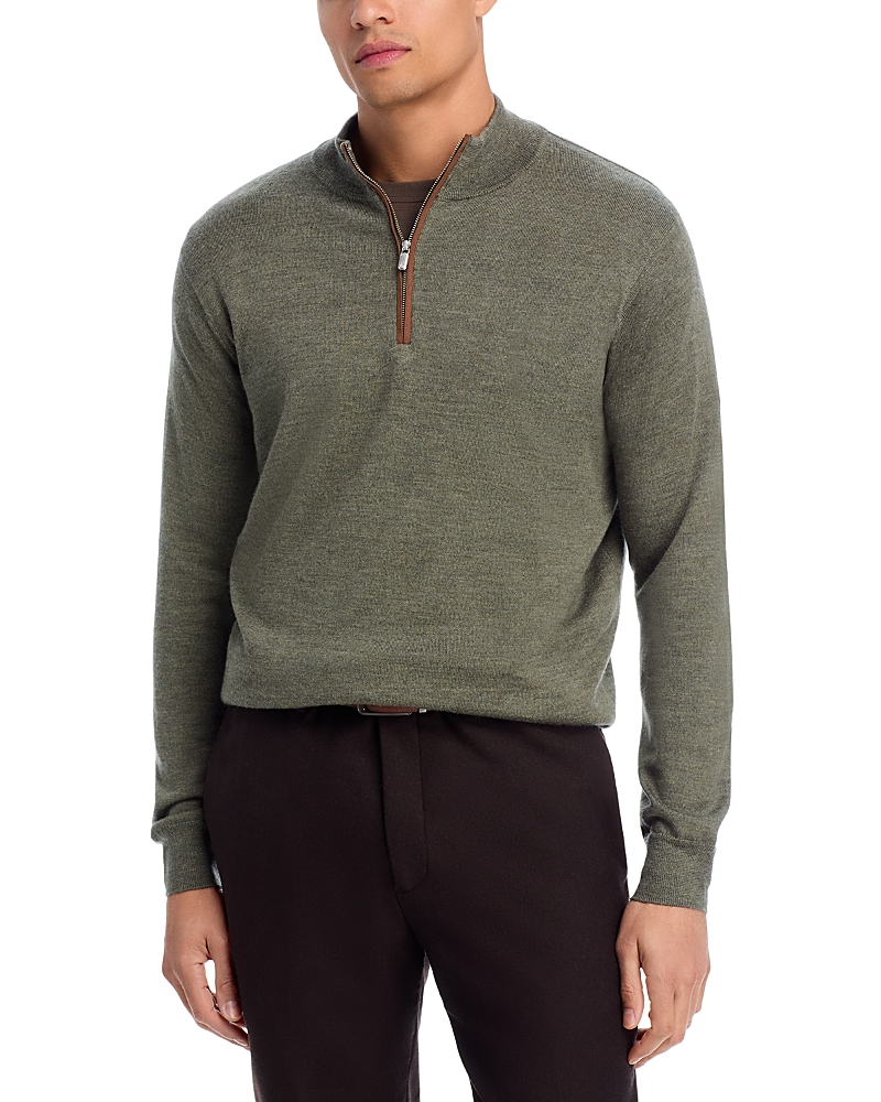 Peter Millar Autumn Crest Suede Trim Quarter Zip Sweater In Green