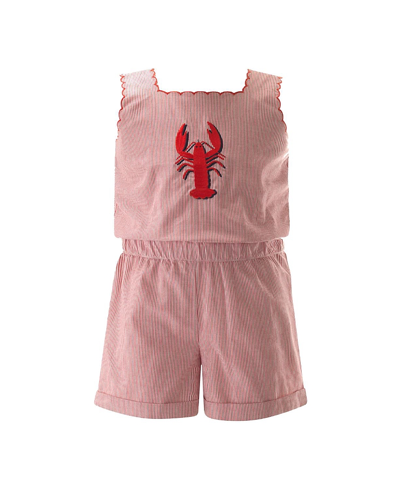 Rachel Riley Girls' Lobster Embroidered Playsuit - Little Kid, Big Kid In Pink