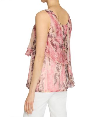 BONNIE Sleeveless Ruffled Top in Printed Silk Chiffon