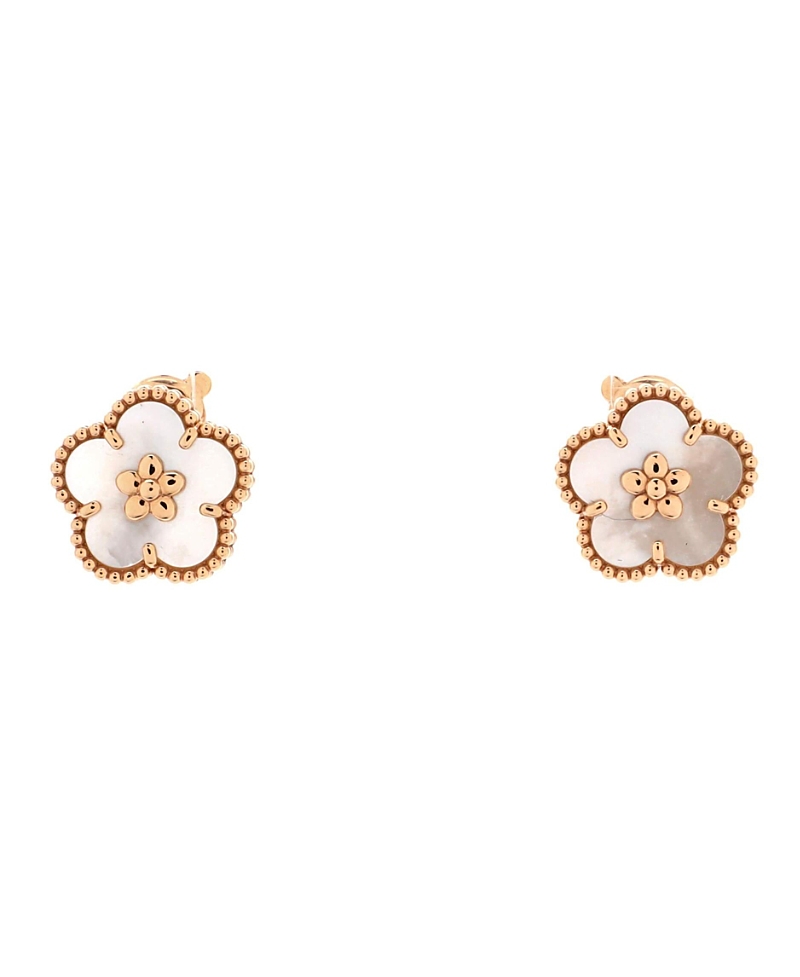 Pre-owned Pre-owned Van Cleef & Arpels Van Cleef & Arpels Lucky Spring Plum Blossom Stud Earring 18k Rose Gold And Mother Of Pear