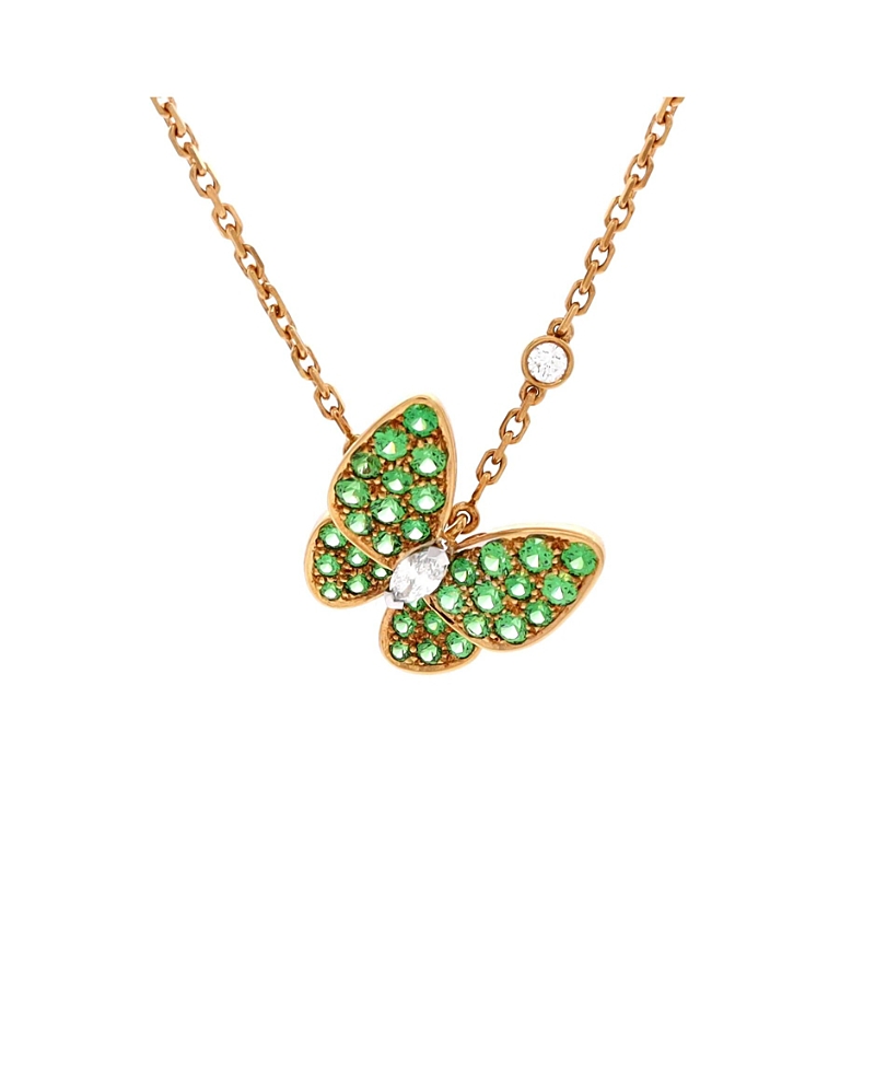 Pre-owned Pre-owned Van Cleef & Arpels Van Cleef & Arpels Two Butterfly Pendant Necklace 18k Gold With Tsavorite Garnets And Diam