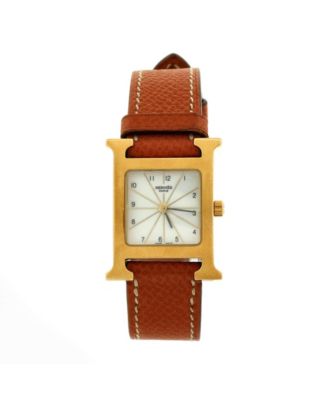 Pre-Owned HERMÈS - Heure H Quartz Watch in Plated Metal and Leather 21mm