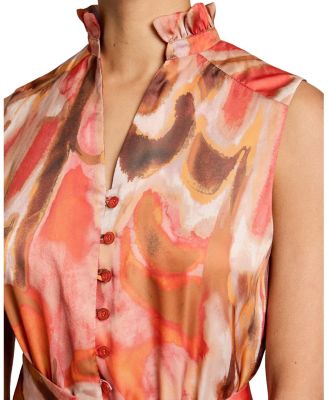 Nirva Sleeveless Ruffle-Neck Midi Dress in Abstract Printed Georgette