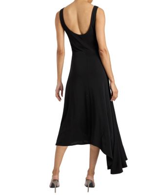 Tani Sleeveless Midi Dress with Asymmetric Skirt Panel in Luxury Jersey