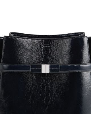 Belted Naplack Crinkled-Leather Bucket Bag