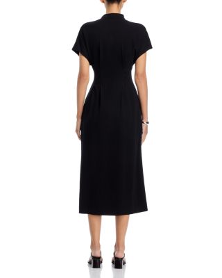 Mock Neck Button Front Midi Dress
